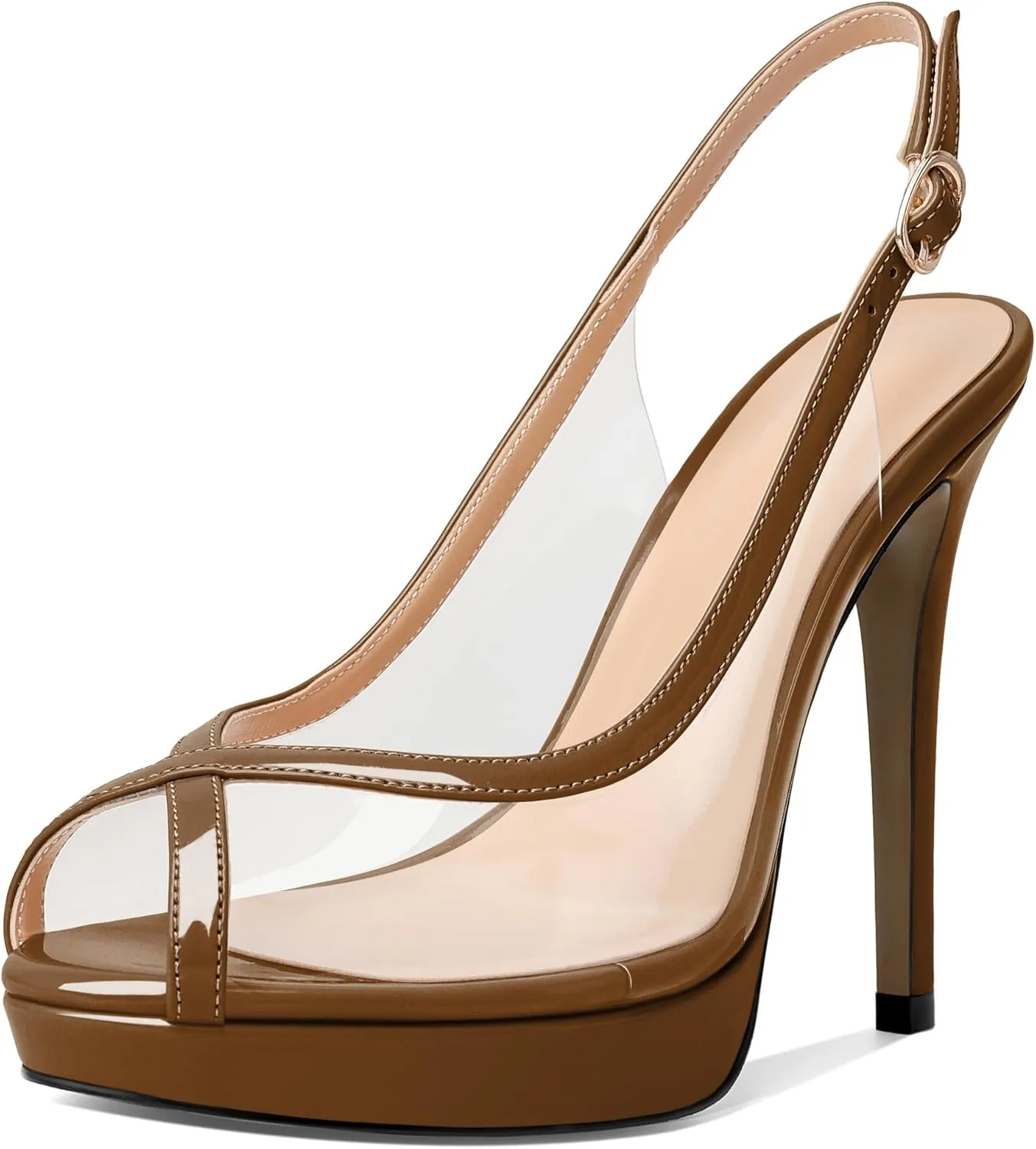 Esvowido Women's Peep Toe High Heels Slingback Pumps Platform Stilettos Clear PVC Heeled Sandals 5 Inch Wedding Party Dress Shoes