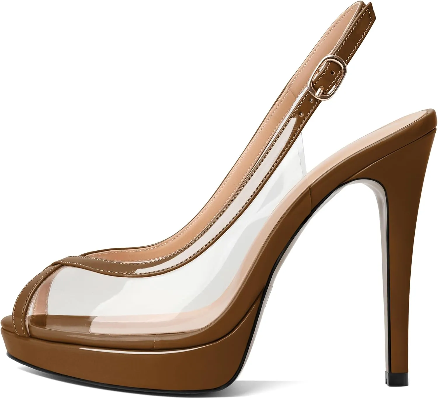 Esvowido Women's Peep Toe High Heels Slingback Pumps Platform Stilettos Clear PVC Heeled Sandals 5 Inch Wedding Party Dress Shoes