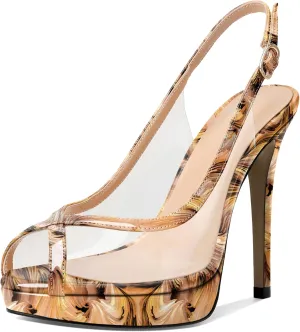 Esvowido Women's Peep Toe High Heels Slingback Pumps Platform Stilettos Clear PVC Heeled Sandals 5 Inch Wedding Party Dress Shoes