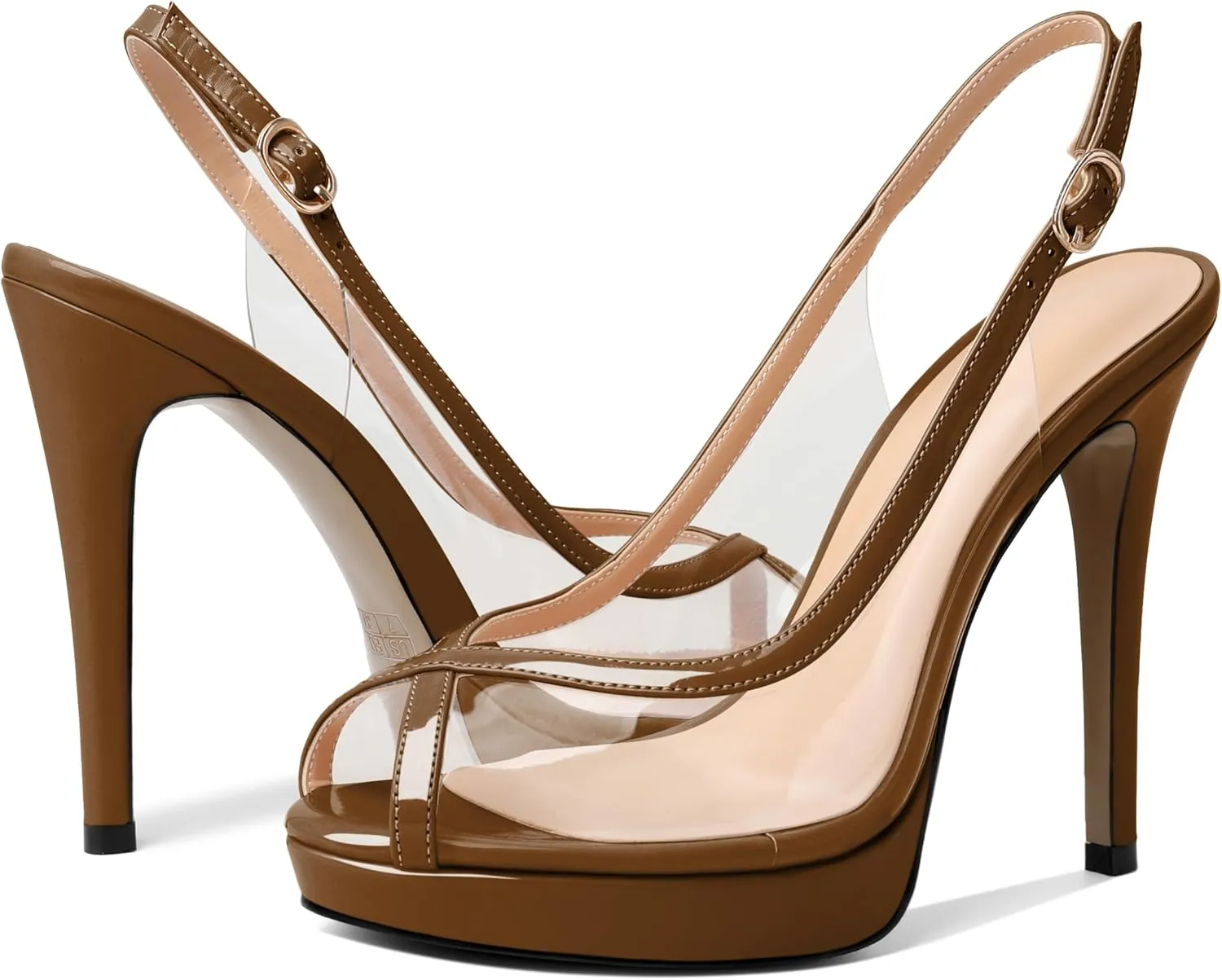 Esvowido Women's Peep Toe High Heels Slingback Pumps Platform Stilettos Clear PVC Heeled Sandals 5 Inch Wedding Party Dress Shoes