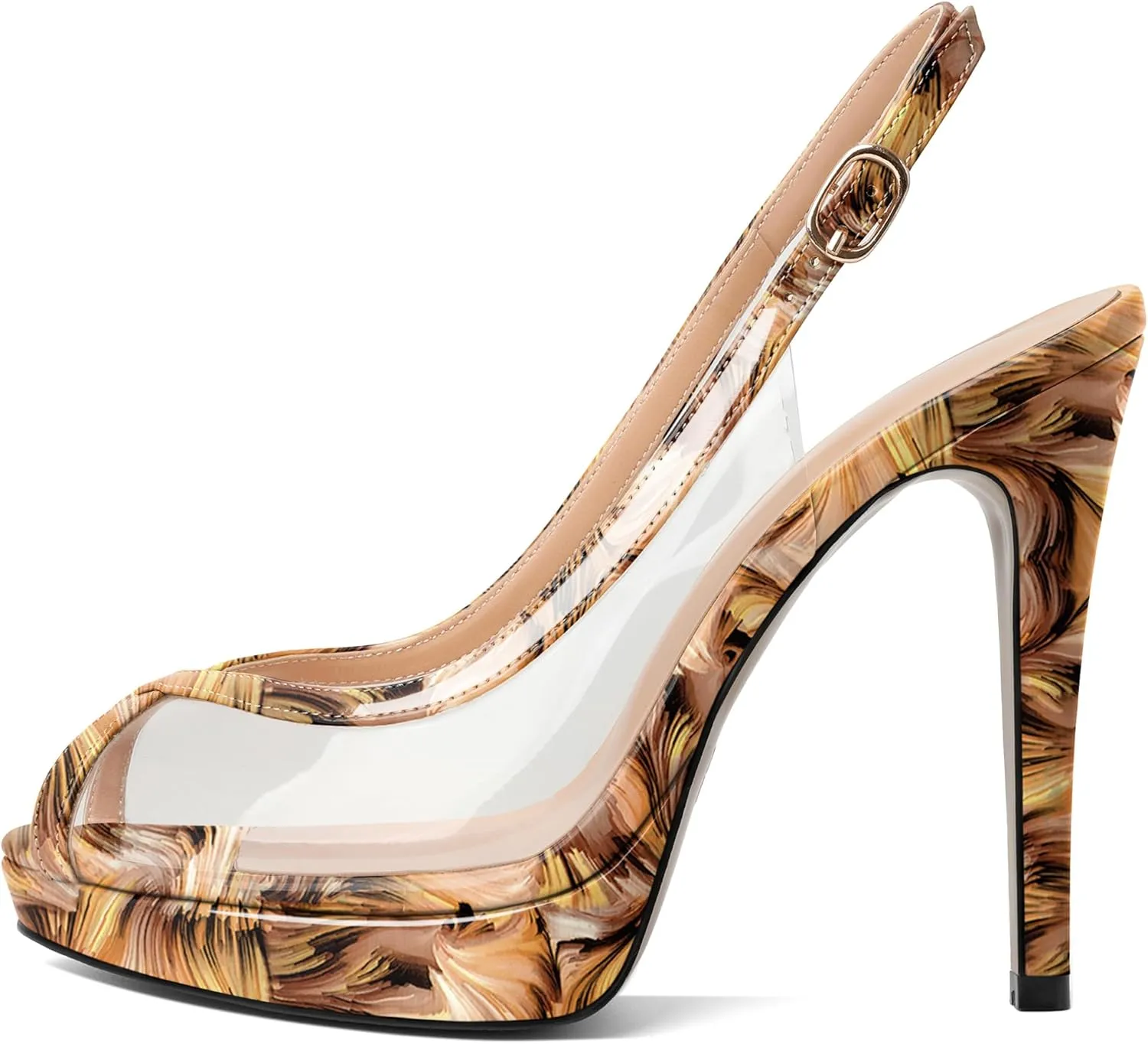 Esvowido Women's Peep Toe High Heels Slingback Pumps Platform Stilettos Clear PVC Heeled Sandals 5 Inch Wedding Party Dress Shoes