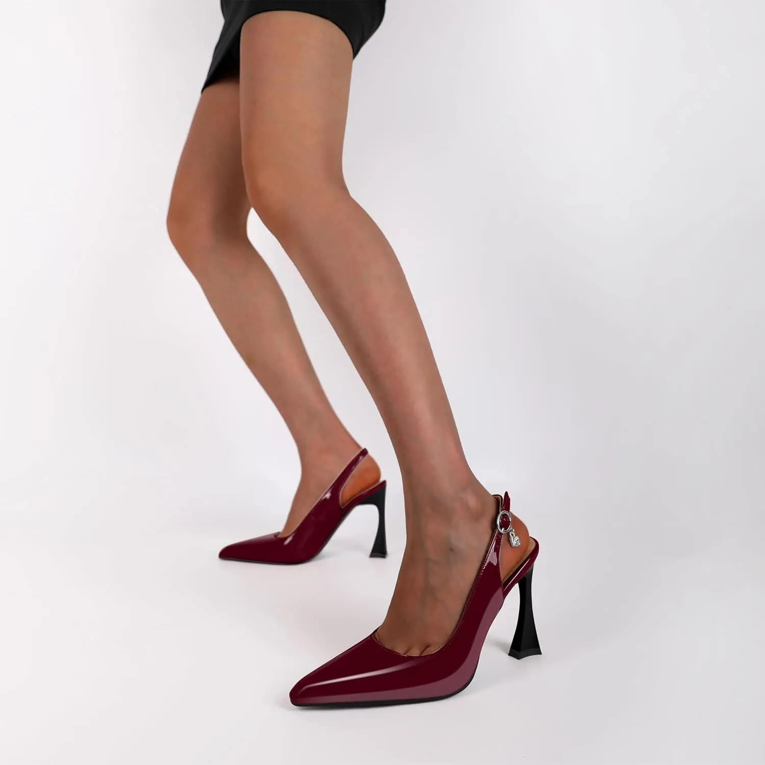 Esvowido Women's Slingback Heels Pointed Toe High Heel Pumps 4 Inch Rhinestone Pendant Shoes