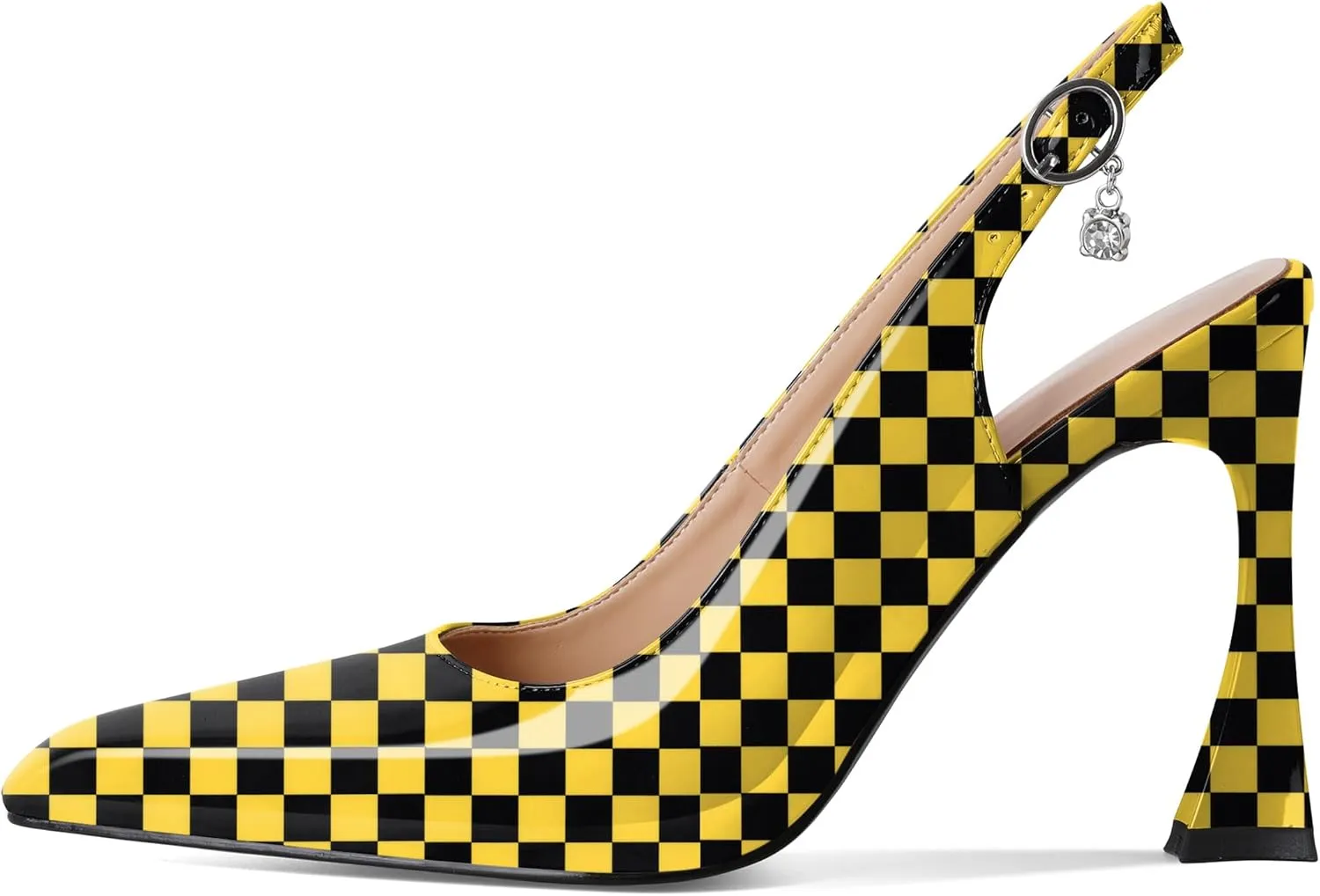 Esvowido Women's Slingback Heels Pointed Toe High Heel Pumps 4 Inch Rhinestone Pendant Shoes