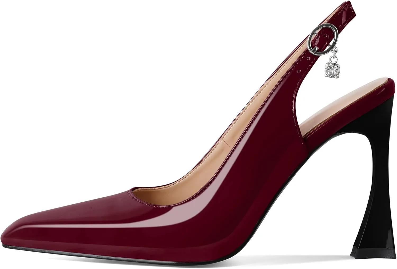Esvowido Women's Slingback Heels Pointed Toe High Heel Pumps 4 Inch Rhinestone Pendant Shoes