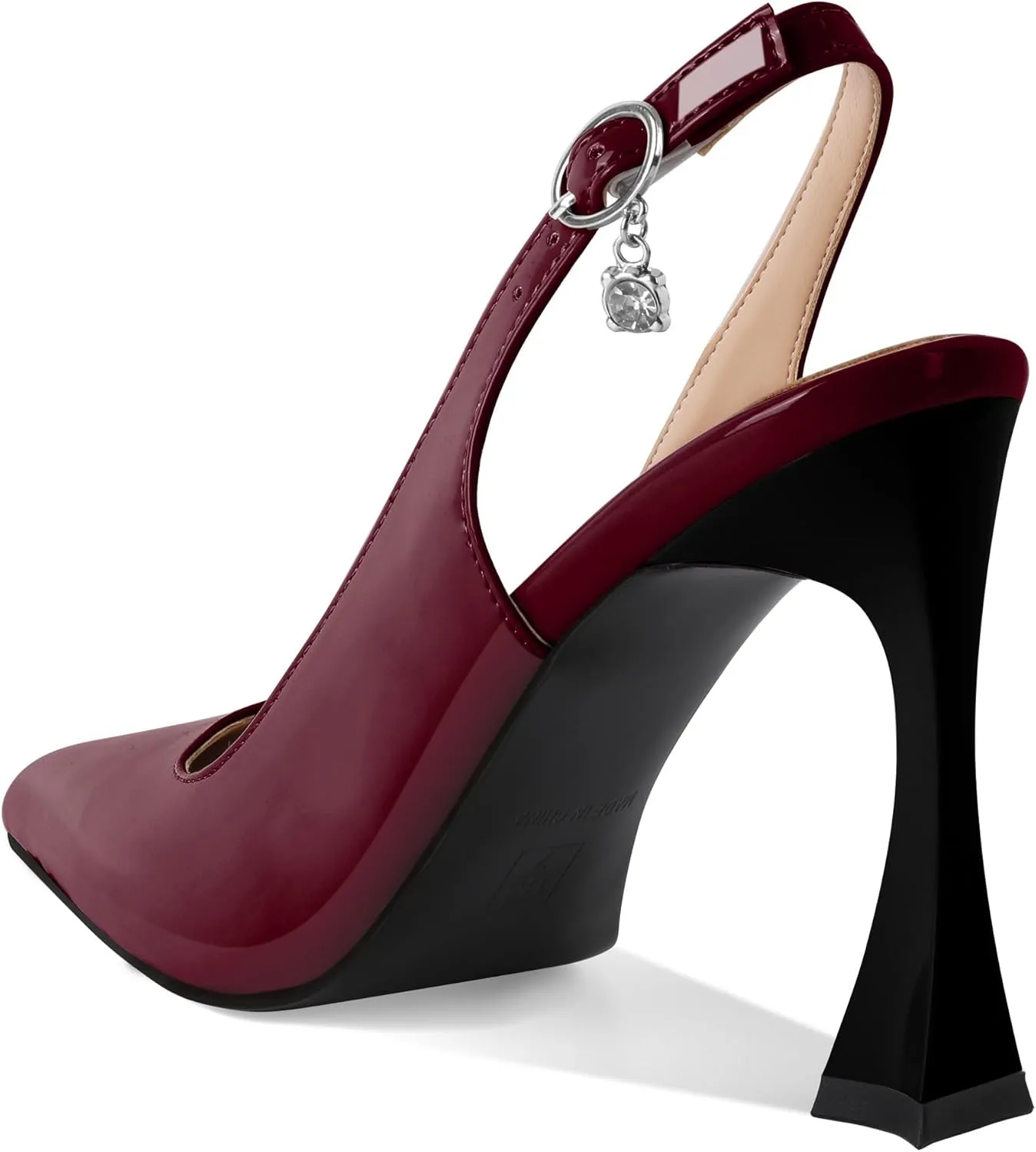 Esvowido Women's Slingback Heels Pointed Toe High Heel Pumps 4 Inch Rhinestone Pendant Shoes