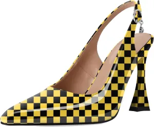 Esvowido Women's Slingback Heels Pointed Toe High Heel Pumps 4 Inch Rhinestone Pendant Shoes