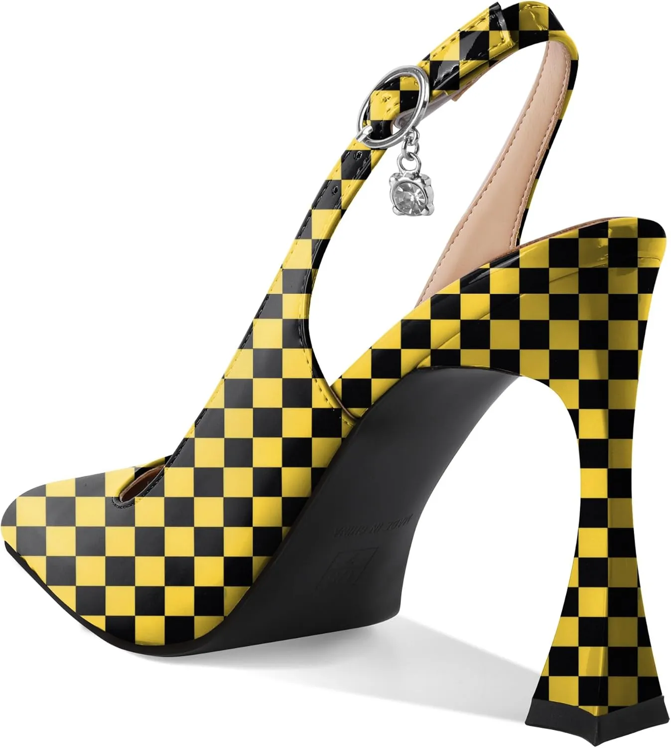 Esvowido Women's Slingback Heels Pointed Toe High Heel Pumps 4 Inch Rhinestone Pendant Shoes