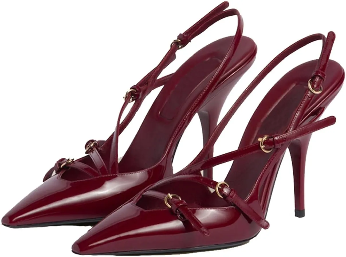 Fashion Buckle Slingback Kitten Heels for Women Buckle Strap Work Pumps