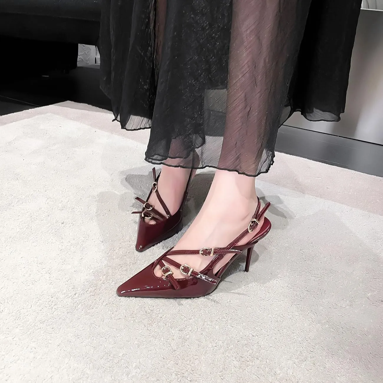 Fashion Buckle Slingback Kitten Heels for Women Buckle Strap Work Pumps