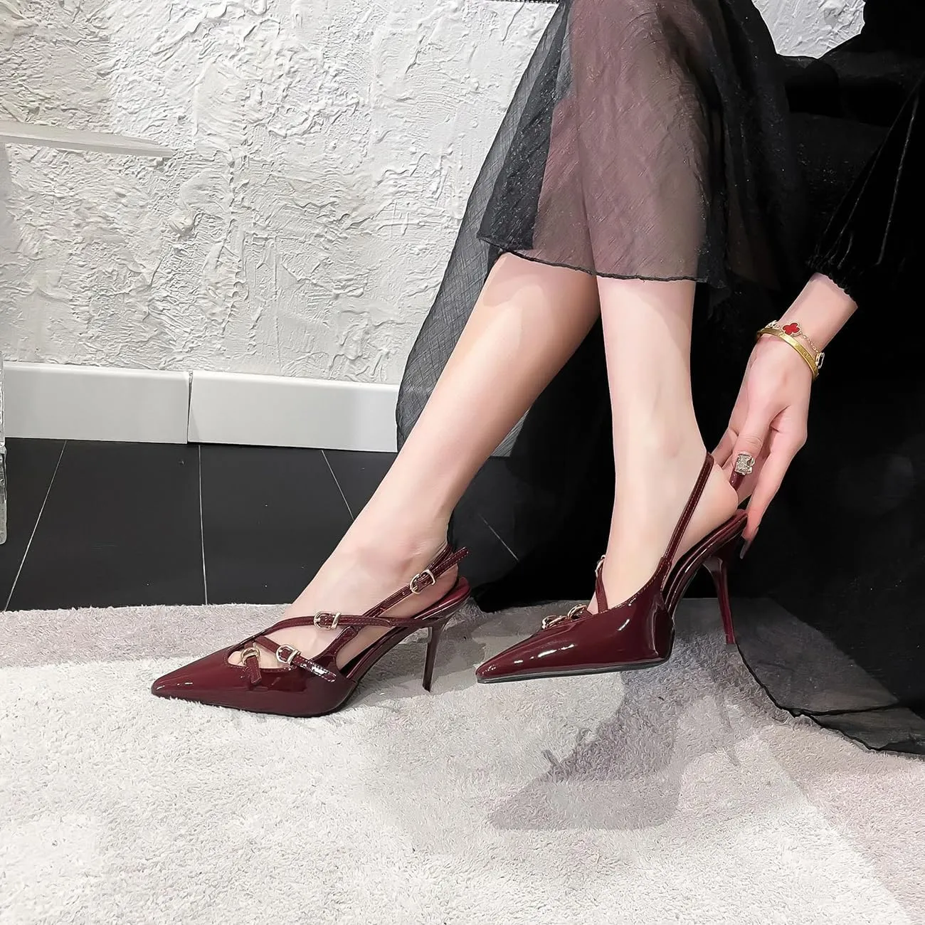 Fashion Buckle Slingback Kitten Heels for Women Buckle Strap Work Pumps