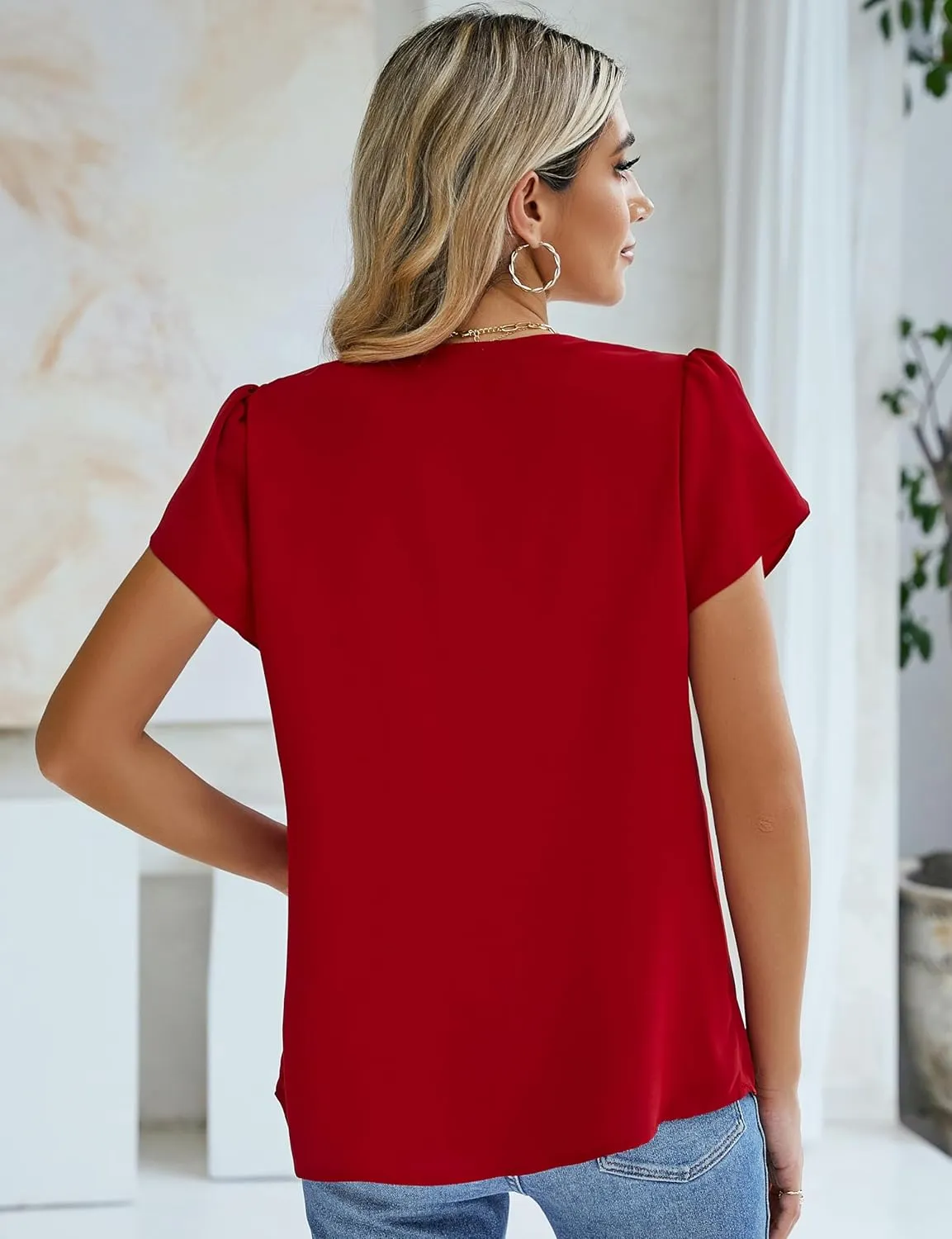 Fayenne Womens Tops Dressy Casual V Neck Ruffle Short Sleeve Blouse Business Casual Tops Chiffon Flowy Shirt Cute Summer Tops