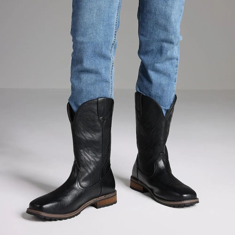femflame Cowboy Boots for Men Square Toe Embroidered Mens Cowboy Boots Distressed Work boots Traditional Western Boots