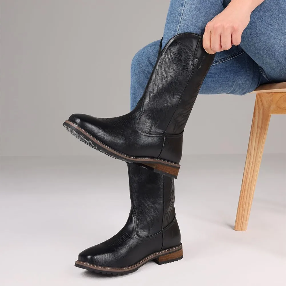 femflame Cowboy Boots for Men Square Toe Embroidered Mens Cowboy Boots Distressed Work boots Traditional Western Boots