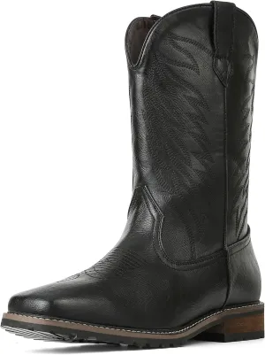 femflame Cowboy Boots for Men Square Toe Embroidered Mens Cowboy Boots Distressed Work boots Traditional Western Boots