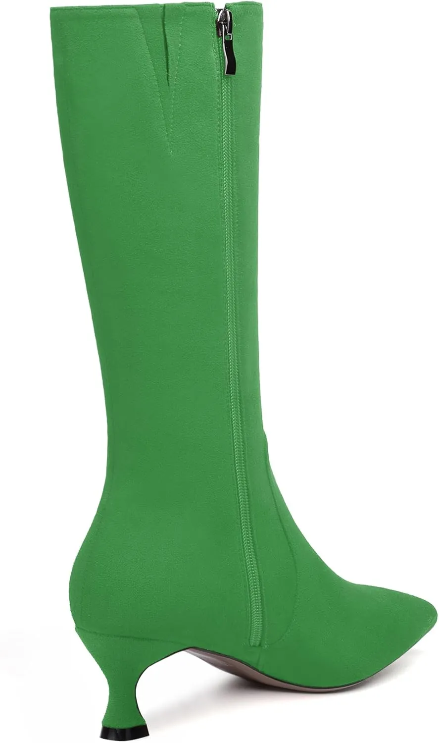 FEMSTEP Womens Sexy Suede Pointed Toe Party Zip Kitten Low Heel Knee High Boots 2 Inch