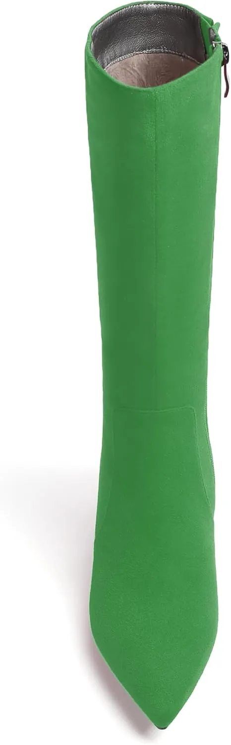 FEMSTEP Womens Sexy Suede Pointed Toe Party Zip Kitten Low Heel Knee High Boots 2 Inch