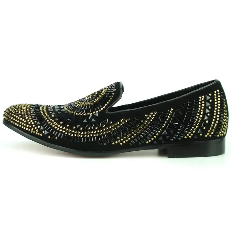 Fiesso FI-7220 Black Gold Loafers