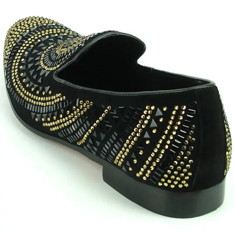 Fiesso FI-7220 Black Gold Loafers