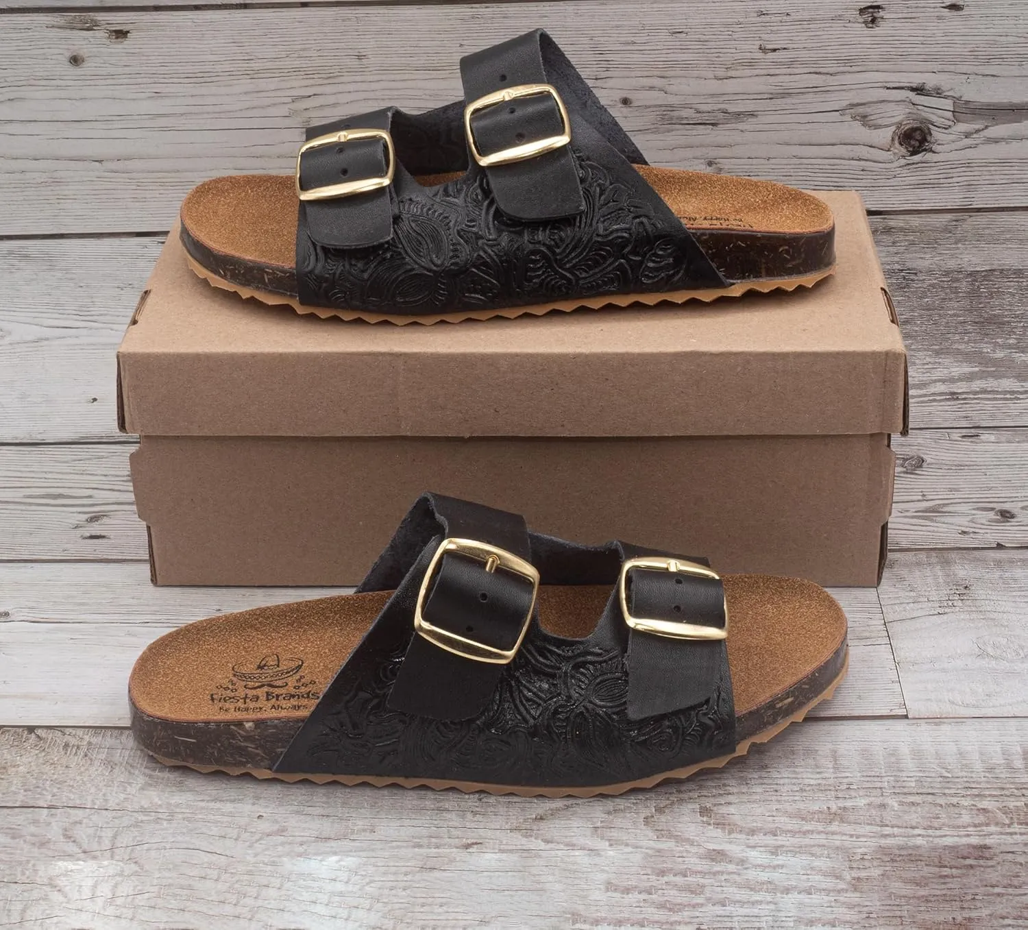 Fiesta Brands Mexican Huaraches Sandals for Women, 2 Strap Buckle, Adjustable, Arch Support, Non-Slip Rubber Sole