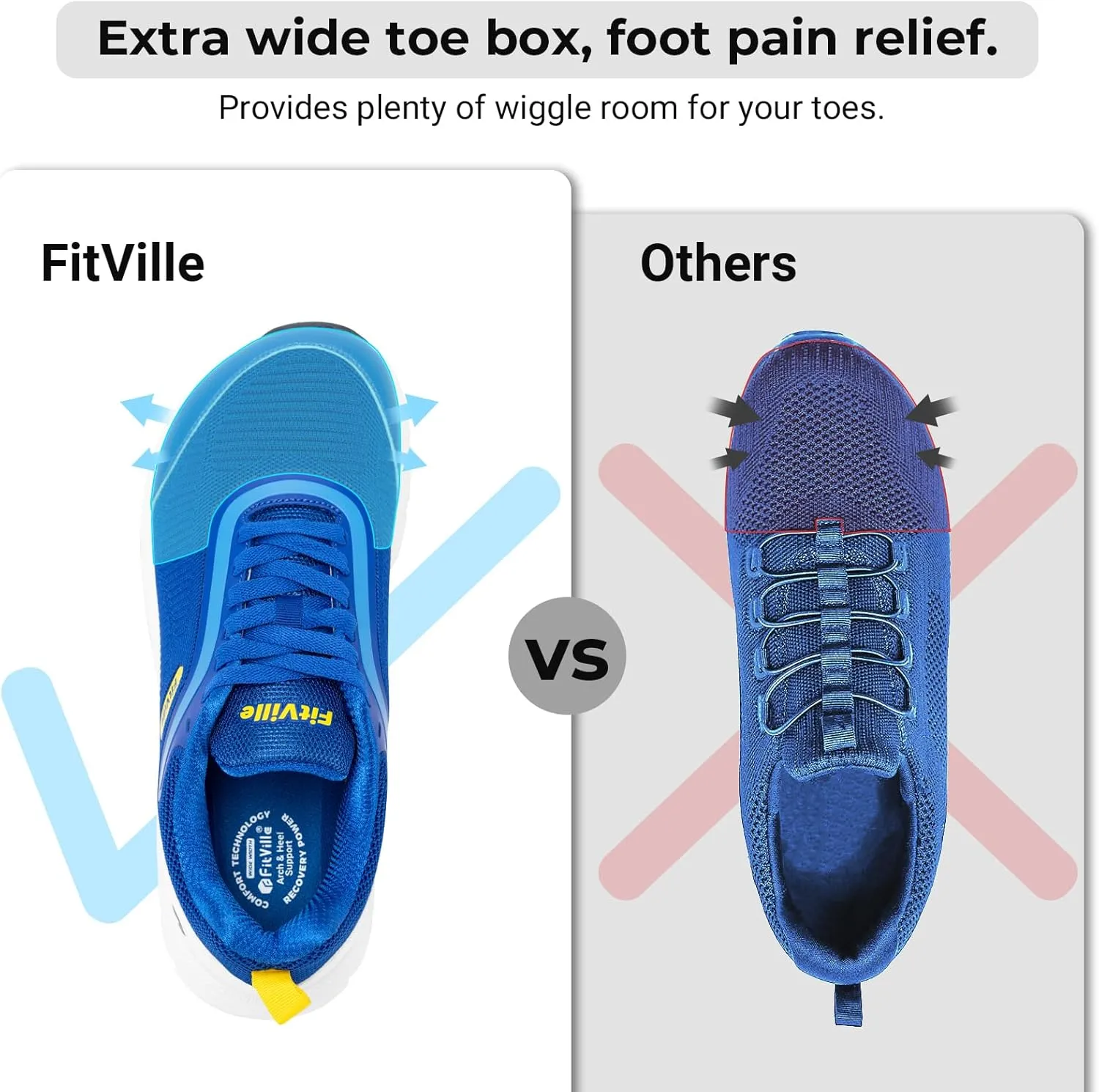 FitVille Men's Wide Toe Box Running Shoes - Comfortable, Non-Slip, Cushioned, Lightweight with Support