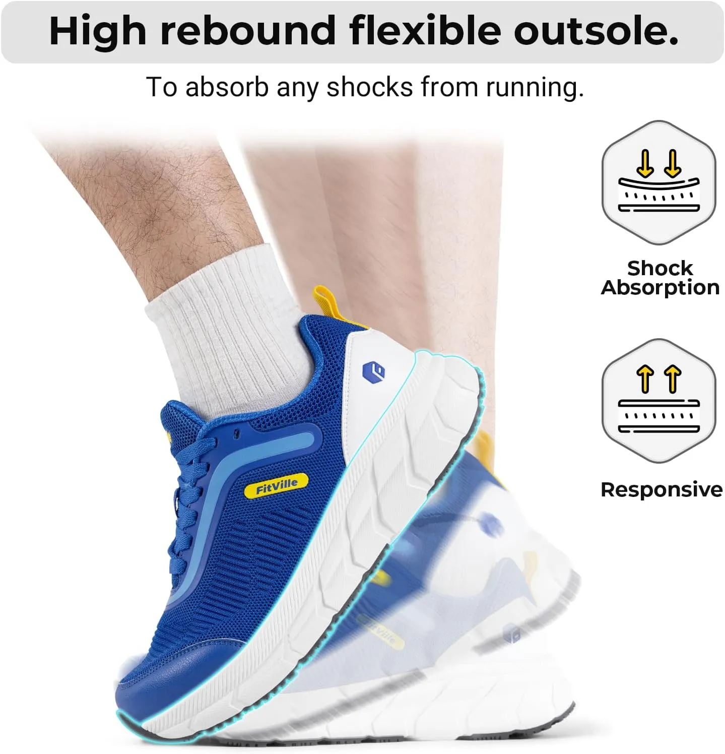 FitVille Men's Wide Toe Box Running Shoes - Comfortable, Non-Slip, Cushioned, Lightweight with Support
