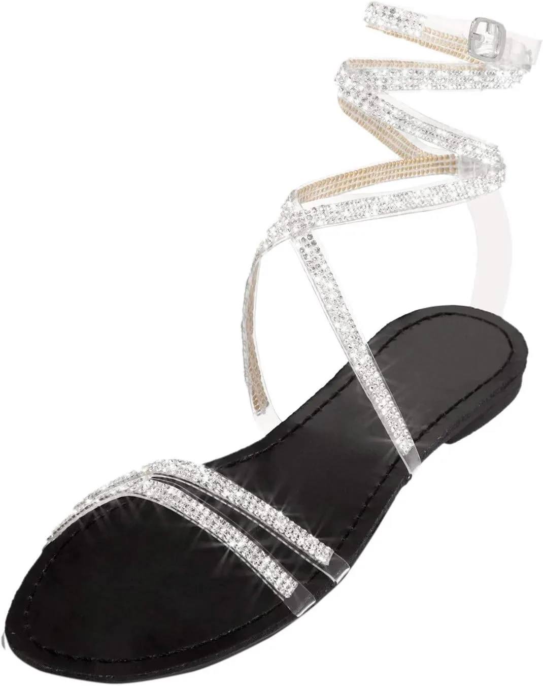 Flats Sandals Women Casual Falt Rhinestone Cutout Boho Gladiator Strap Up Lace Up Cute Sandals for Women Sexy