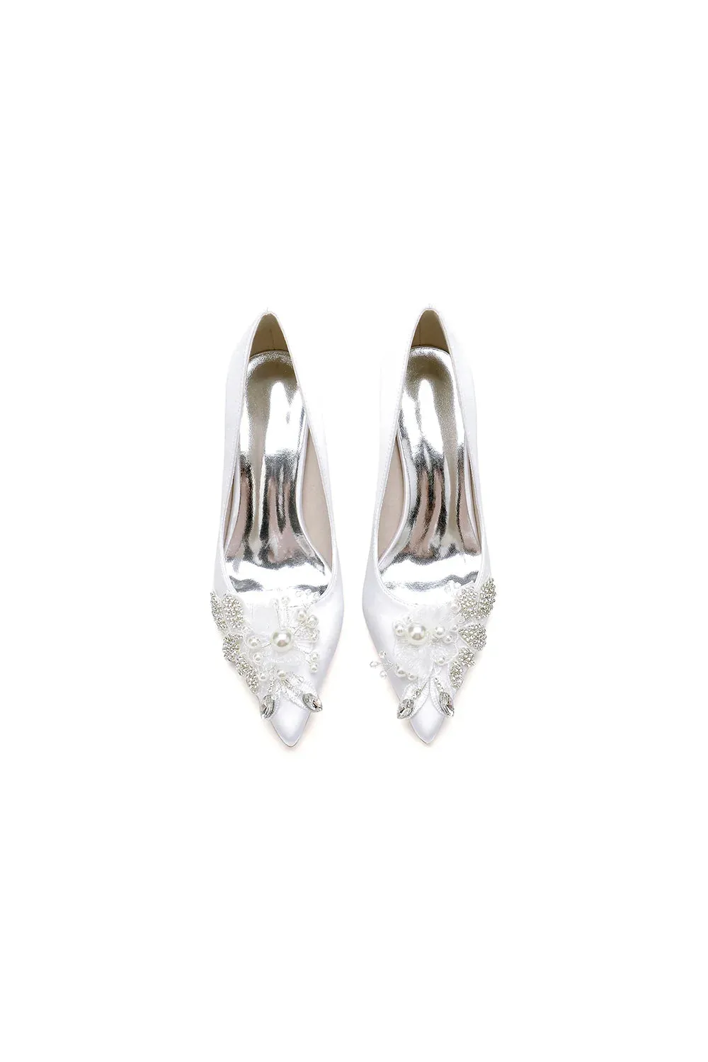 Floral Beaded Pointed Toe Chunky Heel