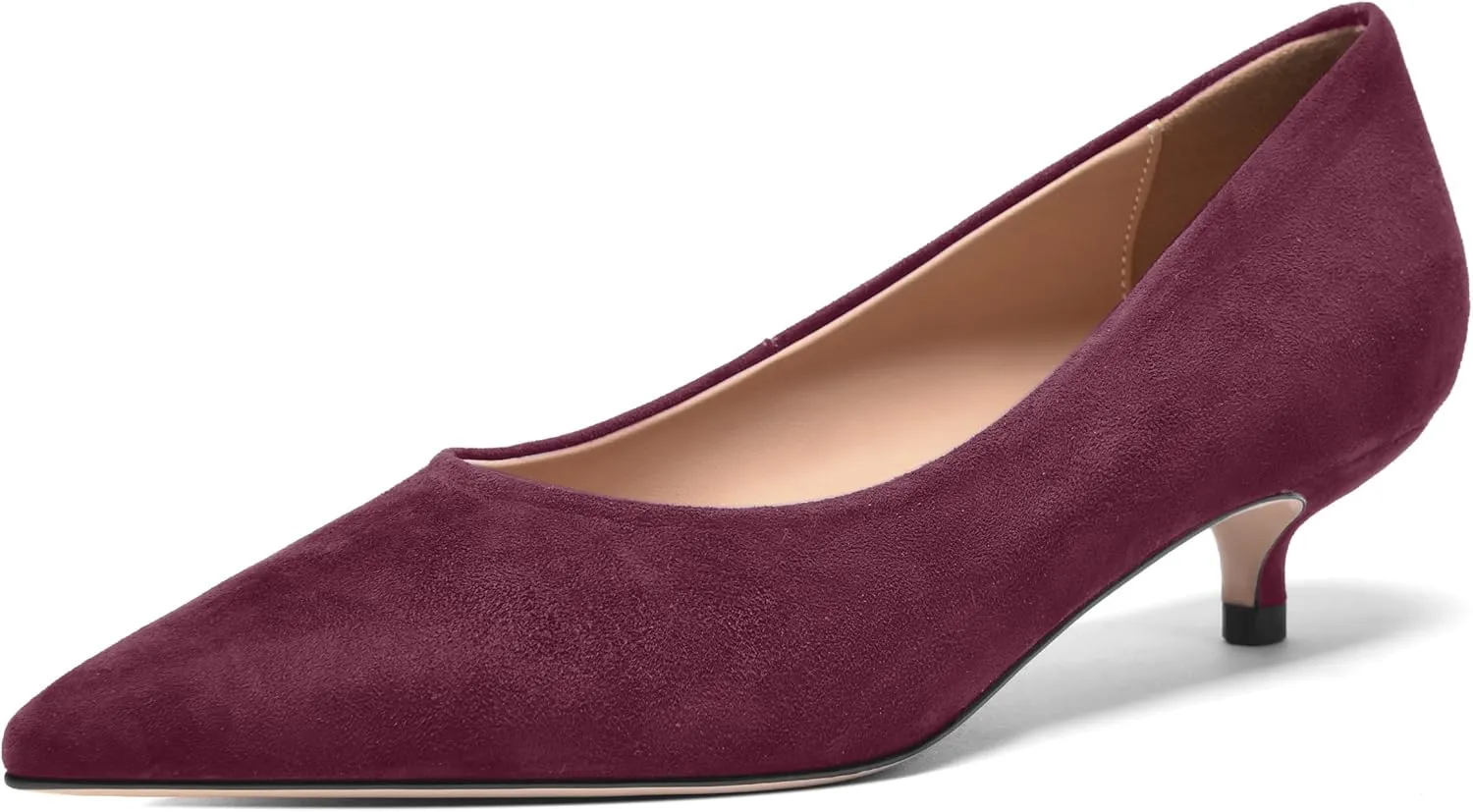 FOGEENA Womens Wedding Pointed Toe Slip On Dress Suede Leather Kitten Low Heel Pumps Shoes 1.5 Inch