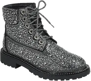 Forever Link Women's Rhinestone Lace Up Combat Ankle Boots
