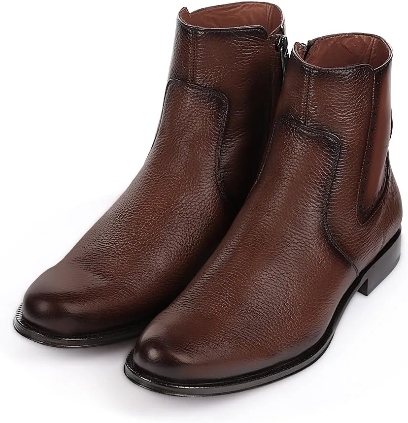 FRANCO CUADRA Men's Chelsea Boots in Genuine Deer Leather Brown