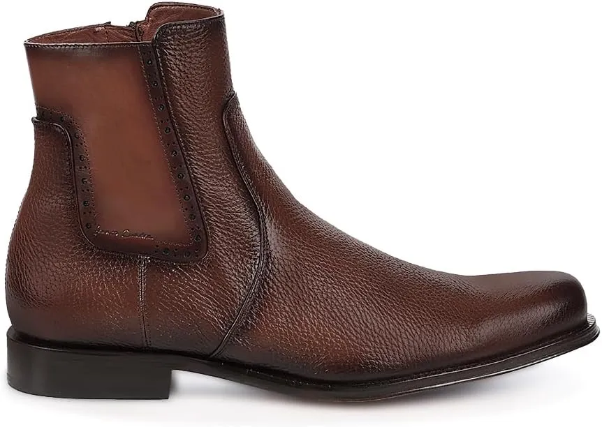 FRANCO CUADRA Men's Chelsea Boots in Genuine Deer Leather Brown