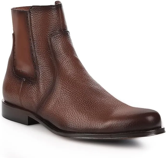 FRANCO CUADRA Men's Chelsea Boots in Genuine Deer Leather Brown