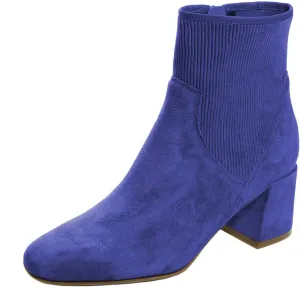 FSJ Women Classic Round Toe Mid Chunky Block Heel Chelsea Ankle Boots Fashion Winter Booties With Side Zipper Suede Formal Casual Dress Shoes Size 4-15 US