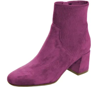 FSJ Women Classic Round Toe Mid Chunky Block Heel Chelsea Ankle Boots Fashion Winter Booties With Side Zipper Suede Formal Casual Dress Shoes Size 4-15 US
