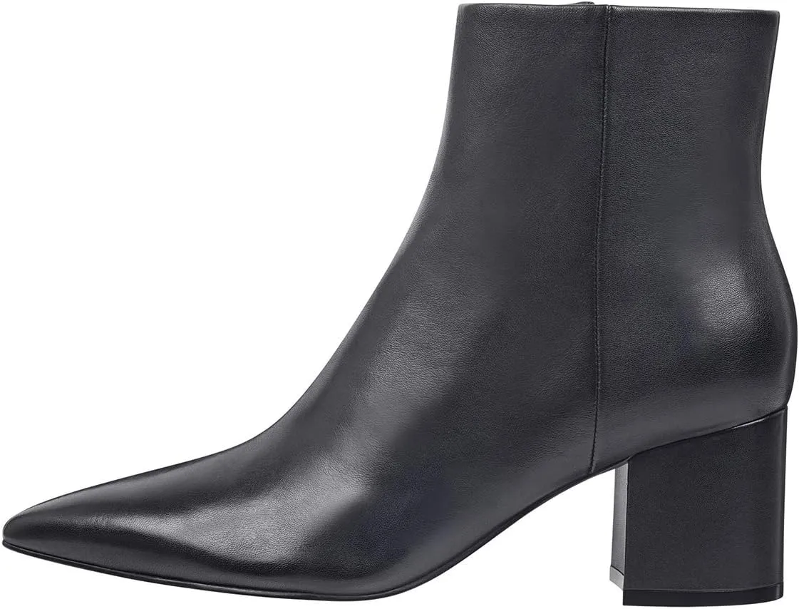 FSJ Women Dressy Pointed Toe Ankle Boots Chunky Block Heels Side Zipper Booties