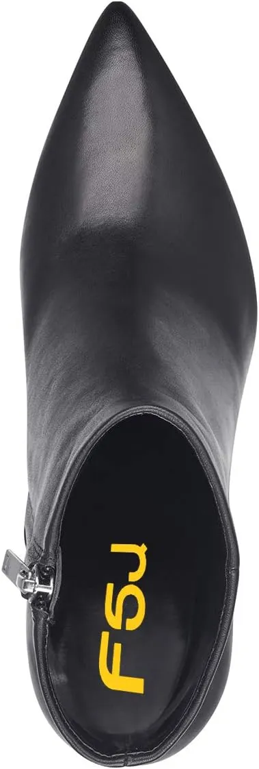 FSJ Women Dressy Pointed Toe Ankle Boots Chunky Block Heels Side Zipper Booties