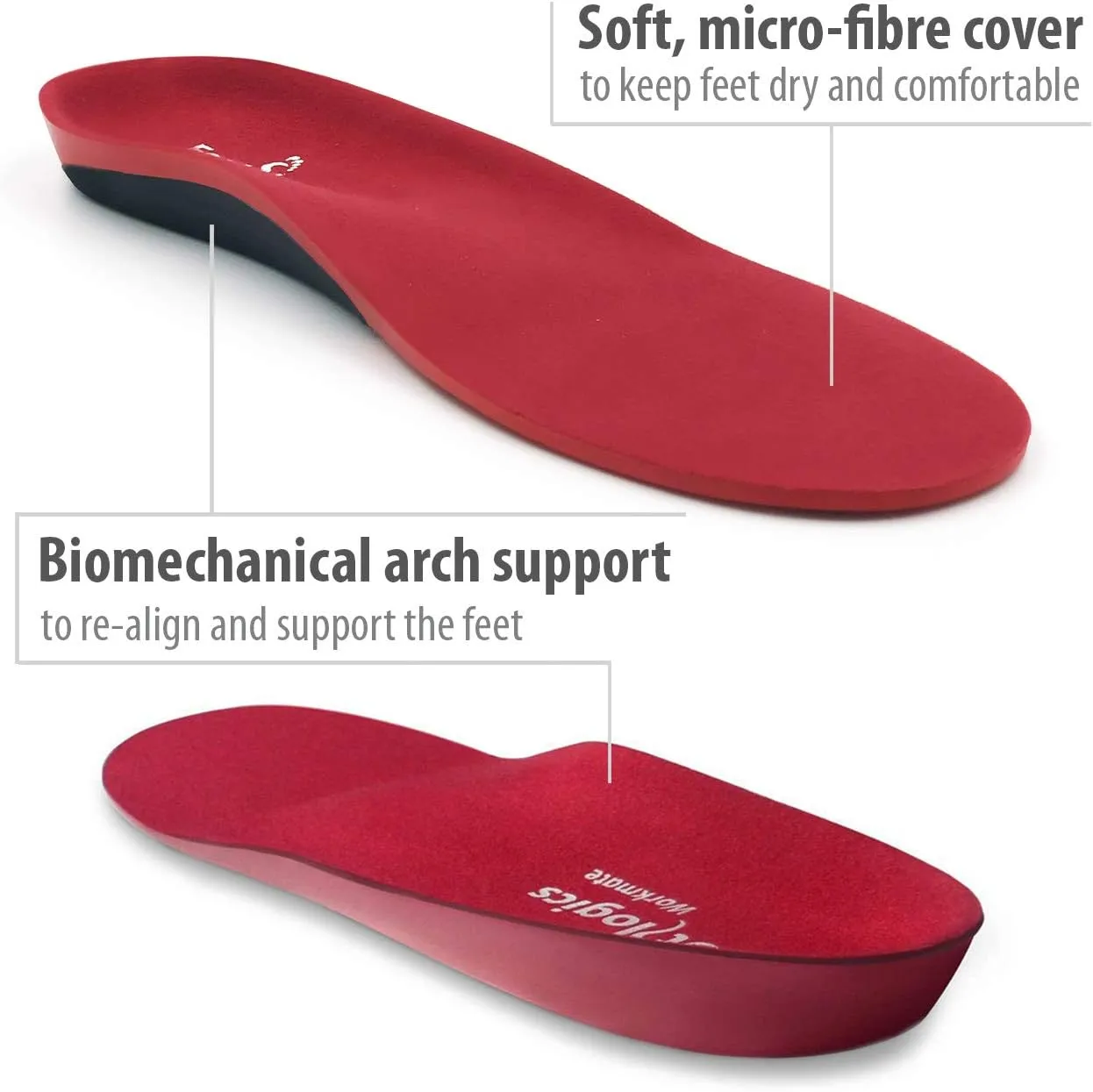 Full-Length Workwear Orthotic Shoe Insoles with Mild Arch Support for Tired, Aching Feet, Foot Pain, Supination - Workmate, Pair (L (Men's 10-11.5, Women's 11.5-13))