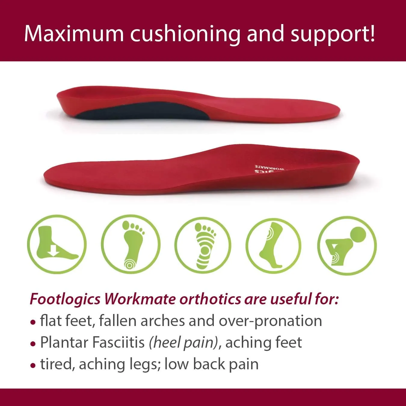 Full-Length Workwear Orthotic Shoe Insoles with Mild Arch Support for Tired, Aching Feet, Foot Pain, Supination - Workmate, Pair (L (Men's 10-11.5, Women's 11.5-13))