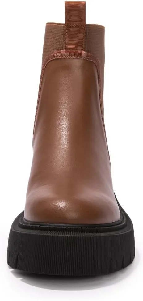 FUNKYMONKEY Women's Chelsea Boot Lug Sole Mid Heel Fashion Ankle Bootie