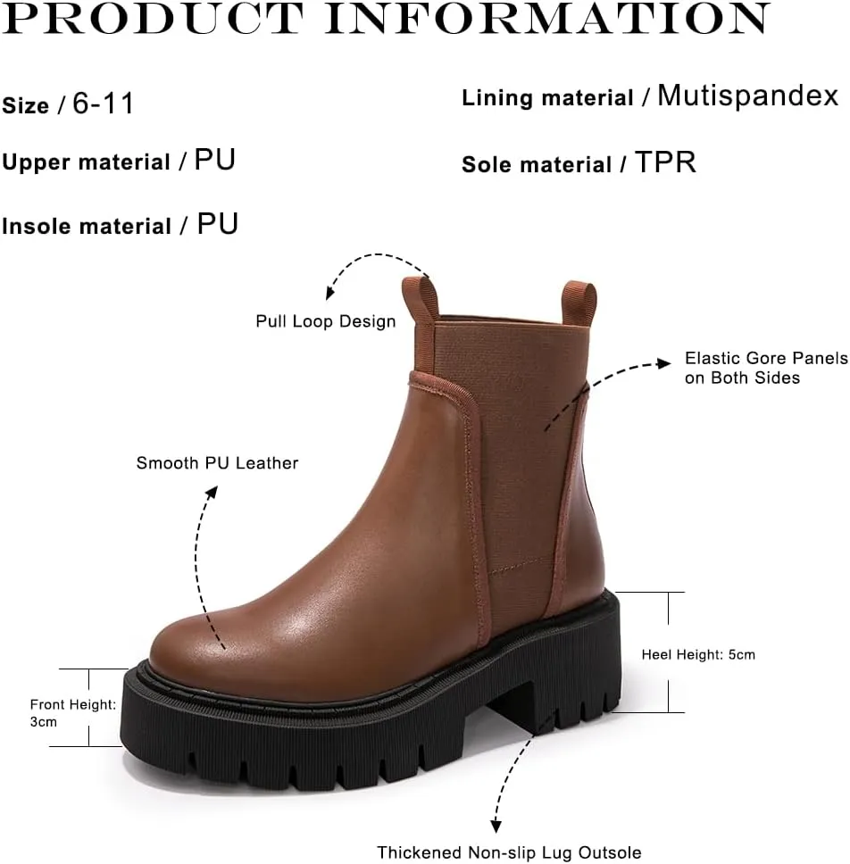 FUNKYMONKEY Women's Chelsea Boot Lug Sole Mid Heel Fashion Ankle Bootie
