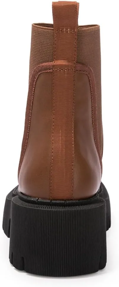 FUNKYMONKEY Women's Chelsea Boot Lug Sole Mid Heel Fashion Ankle Bootie