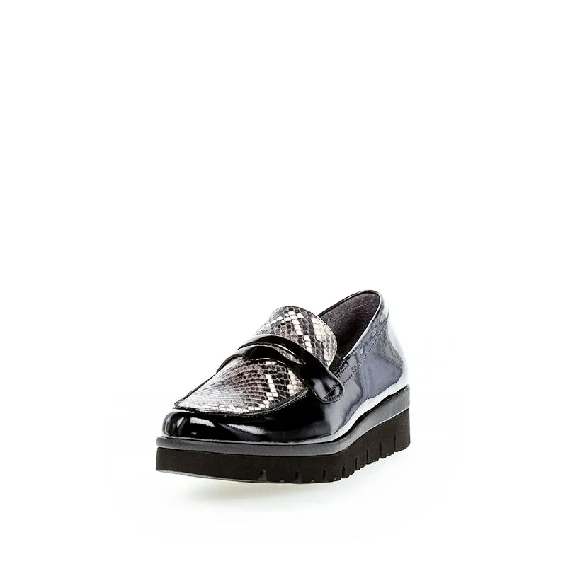 GABOR - 52.544.89 SLIP-ON SHOE - BLACK PATENT SNAKE PRINT