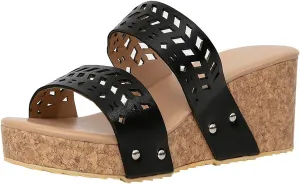 GATUXUS Women's Hollow Out Wedge Sandals Open Toe Slip On Casual Summer Platform Slides Shoes
