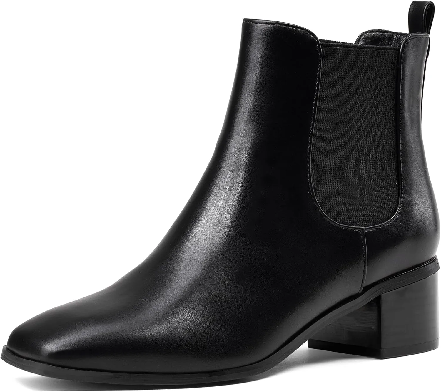 GENSHUO Chelsea Boots Women Ankle Booties Low Heel Chunky Square Toe Winter Fall Dress Chelsea Slip On Fashion Comfortable Work Casual Boots Shoes
