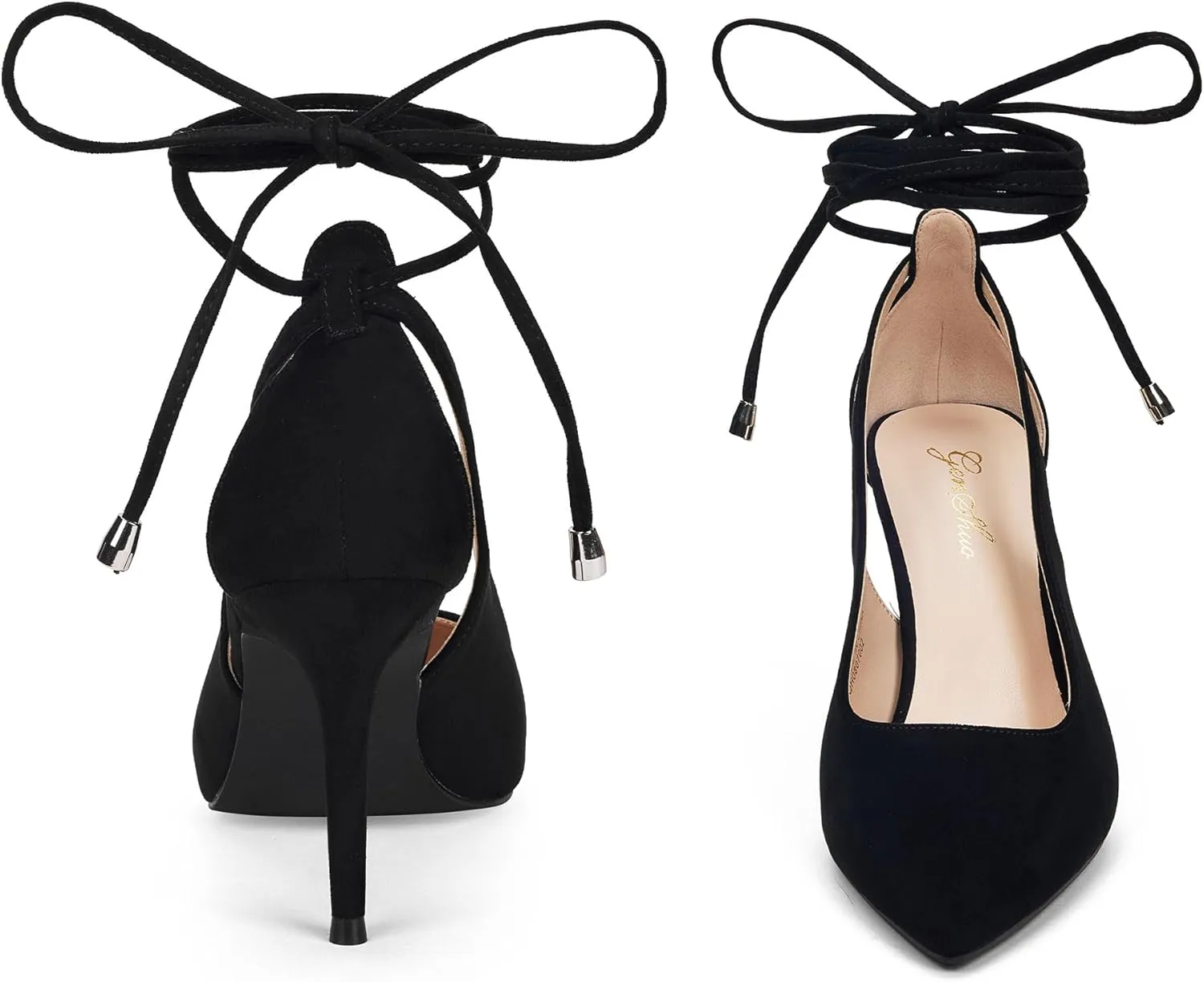 GENSHUO Lace Up Pumps for Women Strappy High Heels Sexy Pointed Closed Toe Shoes 3 Inch Stiletto Heels Suede Dress Party Wedding Shoes