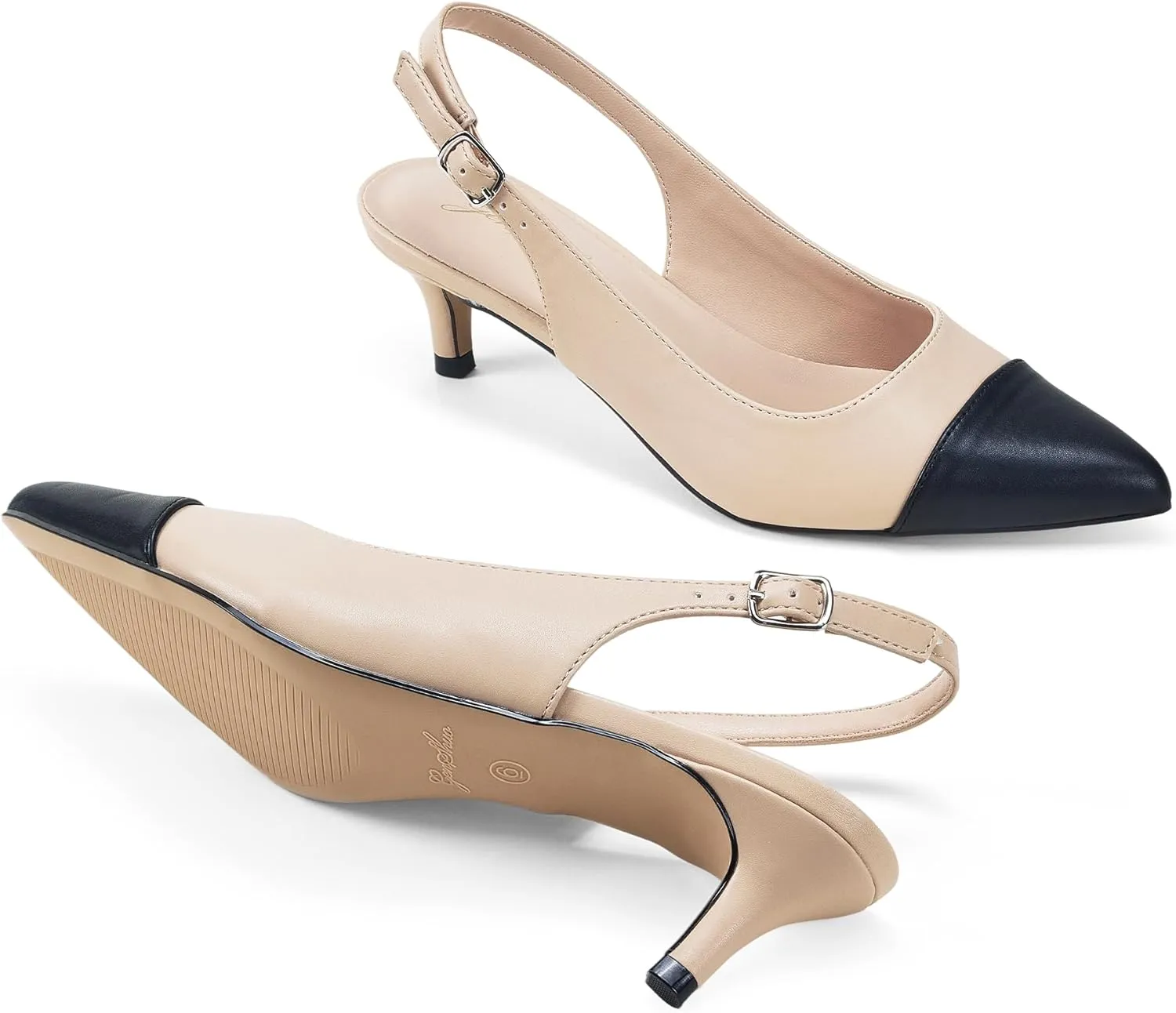 GENSHUO Low Kitten Heels Women's Slingback Dressy Pumps Pointed Closed Toe Ankle Strap Elegant Wedding Pumps Formal Comfortable Shoes