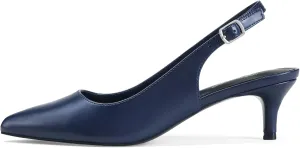 GENSHUO Low Kitten Heels Women's Slingback Dressy Pumps Pointed Closed Toe Ankle Strap Elegant Wedding Pumps Formal Comfortable Shoes