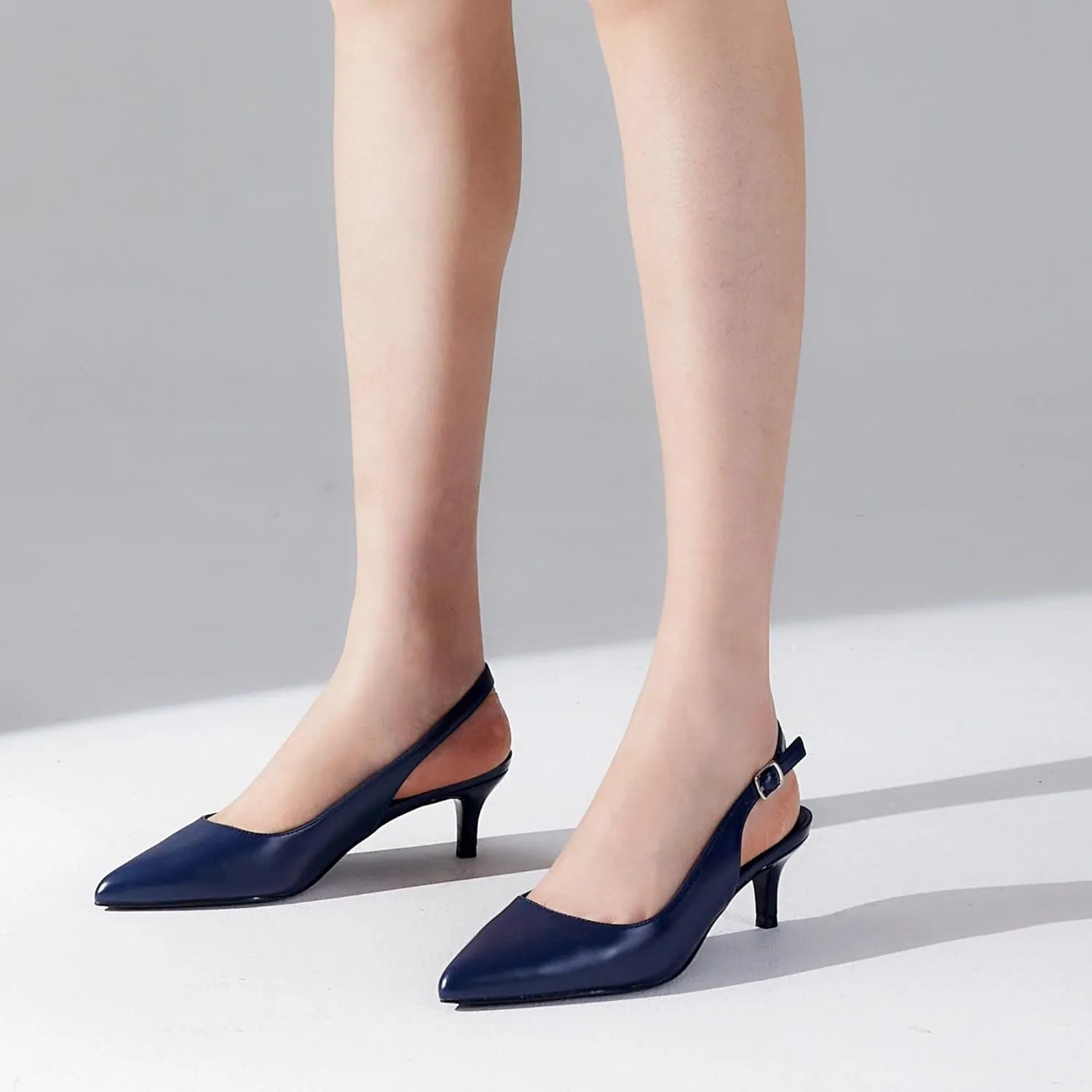 GENSHUO Low Kitten Heels Women's Slingback Dressy Pumps Pointed Closed Toe Ankle Strap Elegant Wedding Pumps Formal Comfortable Shoes