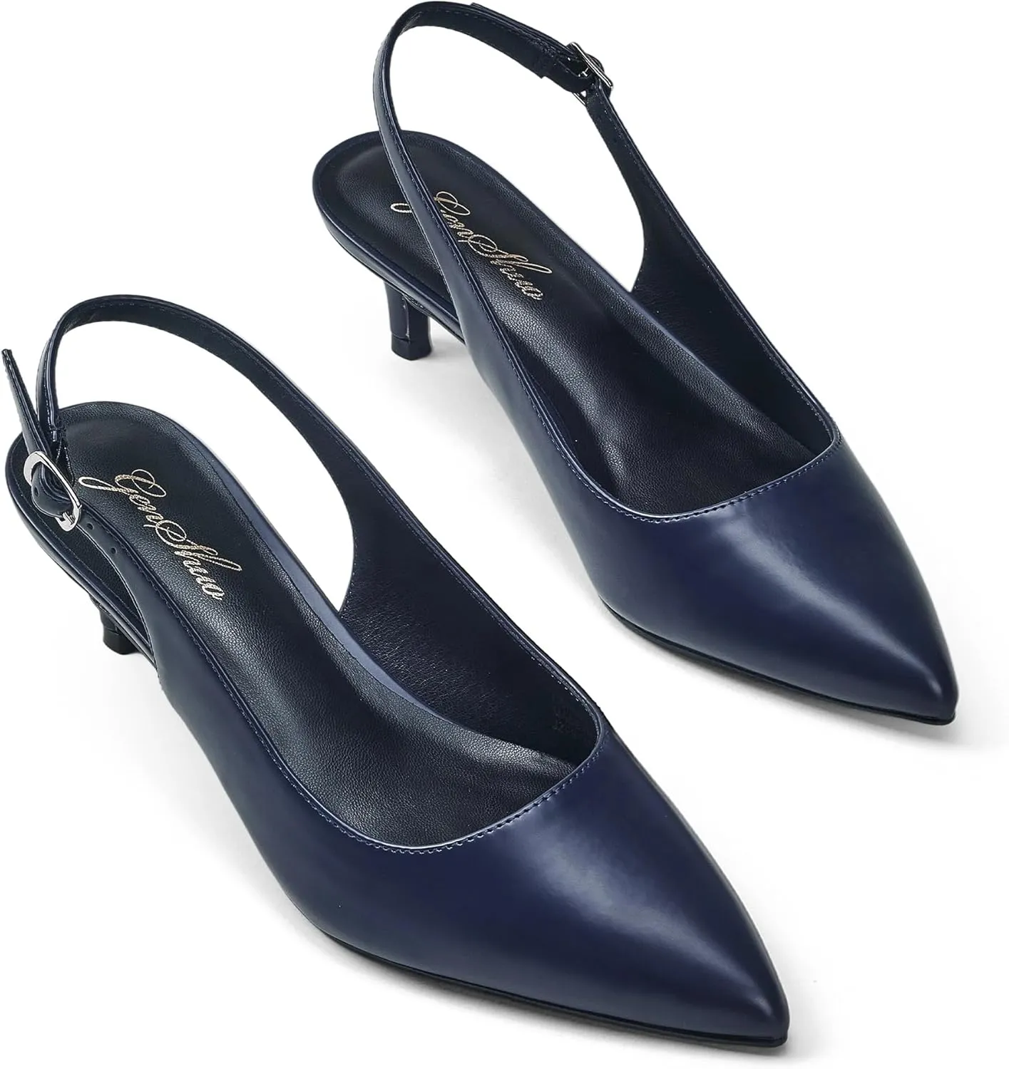 GENSHUO Low Kitten Heels Women's Slingback Dressy Pumps Pointed Closed Toe Ankle Strap Elegant Wedding Pumps Formal Comfortable Shoes