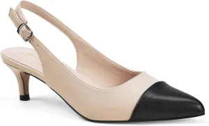 GENSHUO Low Kitten Heels Women's Slingback Dressy Pumps Pointed Closed Toe Ankle Strap Elegant Wedding Pumps Formal Comfortable Shoes